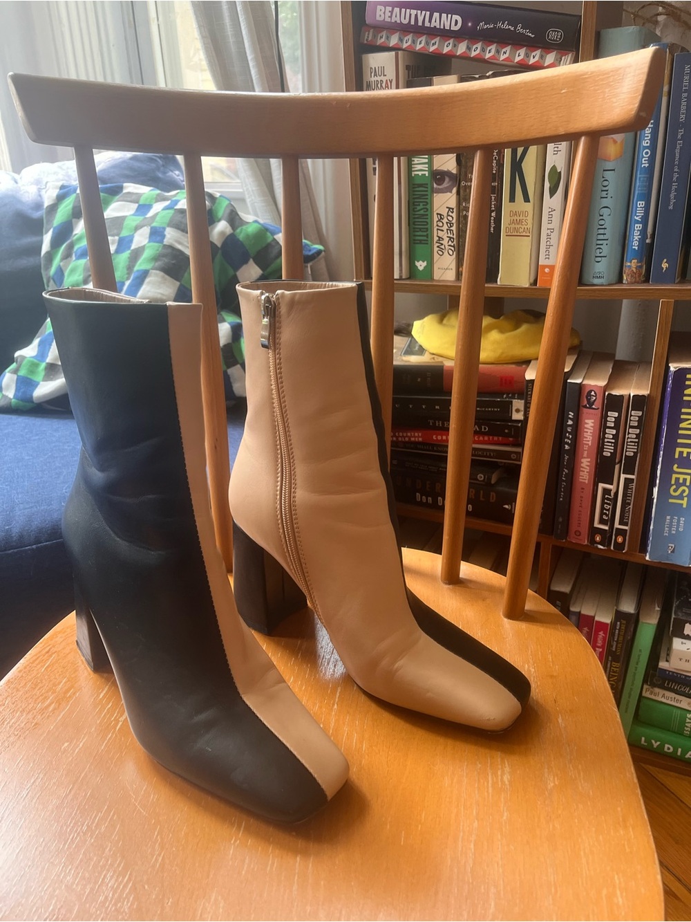 Two-Tone Black and Beige Women's Ankle Boots - Picture 2 of 4